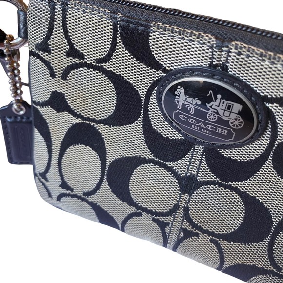 Coach Signature Canvas Tan Black Wristlet - Picture 3 of 8